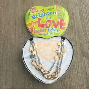 Brighton Deco Gold Hearts Two Tone Triple Strand Long Necklace